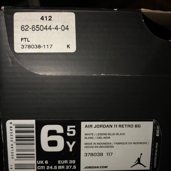 Air Jordan retro 11’s, grade school size 6.5